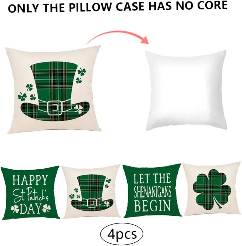 Pillow Cover 4PCS Shamrock Throw Pillow Covers Clover Cushion Case for Home Decor - Image 3