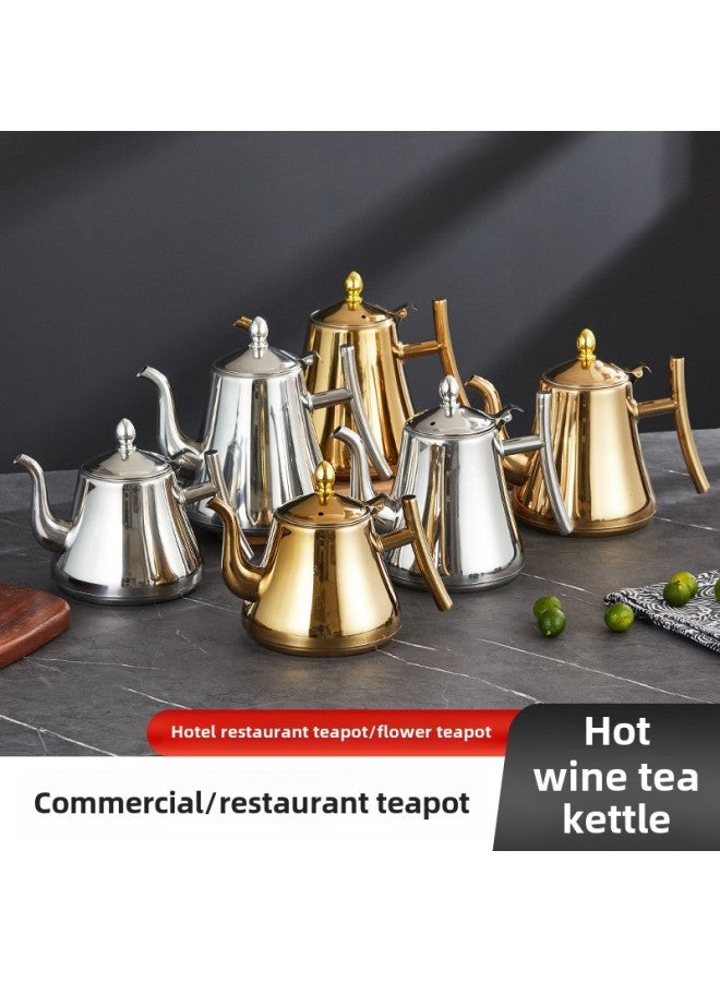 Stainless Steel Teapot With Strainer Flower Teapot Induction Cooker Long Mouth Large Teapot Oil Pot For Hotel Restaurant-Capacity:1.8L Golden Palace Pot (with Filter) - Image 2