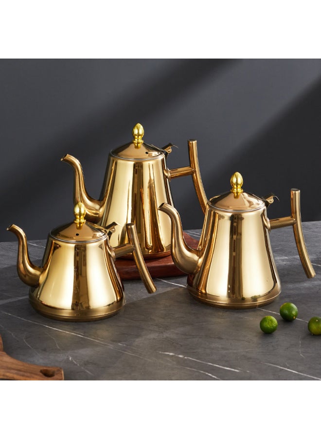 Stainless Steel Teapot With Strainer Flower Teapot Induction Cooker Long Mouth Large Teapot Oil Pot For Hotel Restaurant-Capacity:1.8L Golden Palace Pot (with Filter) - Image 3