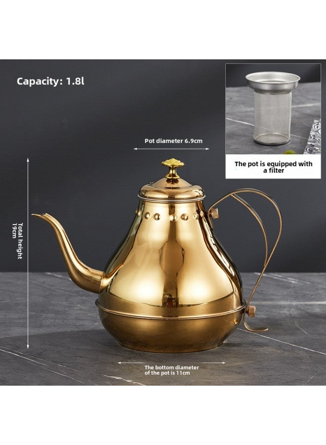 Stainless Steel Teapot With Strainer Flower Teapot Induction Cooker Long Mouth Large Teapot Oil Pot For Hotel Restaurant-Capacity:1.8L Golden Palace Pot (with Filter) - Image 1