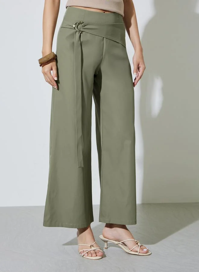 Take Two Green Wide Leg Pants With Wrap Detail