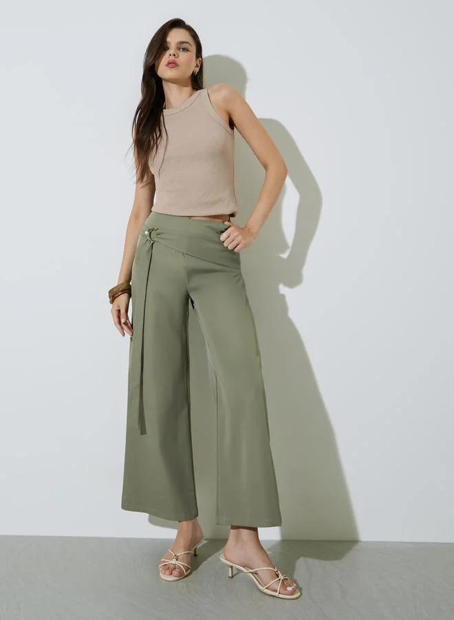 Take Two Green Wide Leg Pants With Wrap Detail