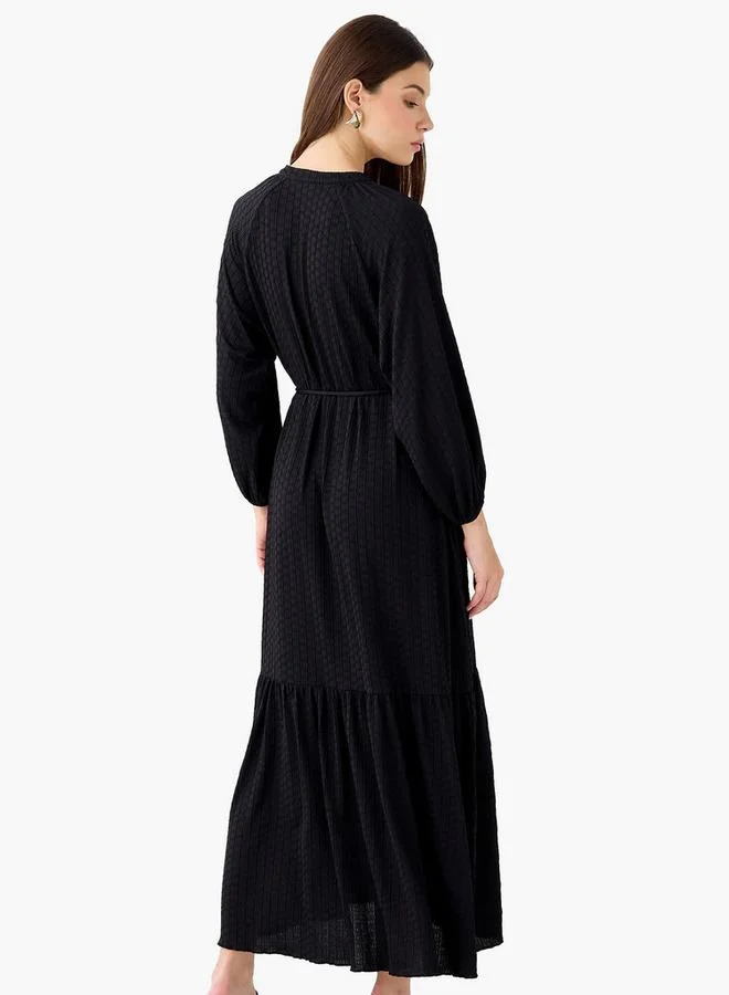 Splash FAV  Textured Maxi Women Dress with Tie-Up Detail for Women | Best Price UAE