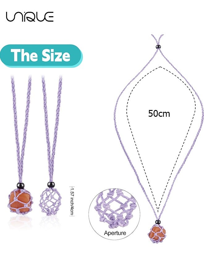 Unique 4-Pieces Crystal Necklace Rope, Empty Stone Crystal Holder Adjustable Rope Necklace Cord, Quartz Crystal Raw Stone Woven Netted Cage Necklace Cord - Image 2
