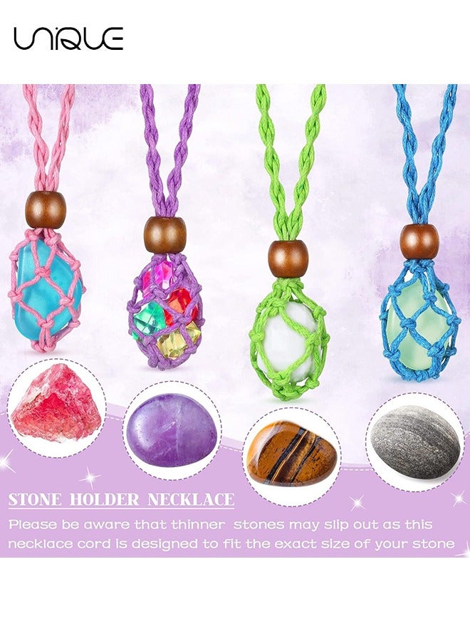 Unique 4-Pieces Crystal Necklace Rope, Empty Stone Crystal Holder Adjustable Rope Necklace Cord, Quartz Crystal Raw Stone Woven Netted Cage Necklace Cord - Image 3