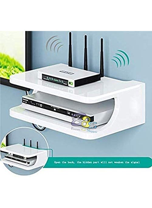 Device Bas with BROWN ART SHOPPEE Device Bas with BROWN ART SHOPPEE Set Top Box Stand Wall Shelf WiFi Modem Rack for Living Room White 25x20x10 cm Engineered Wood  - Image 4