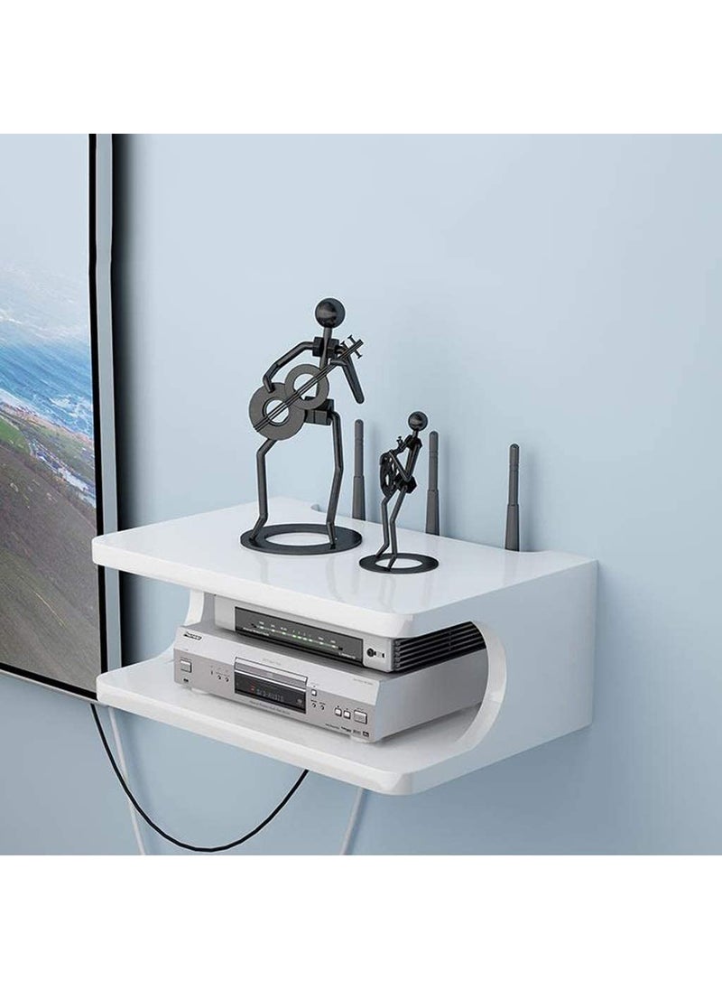 Device Bas with BROWN ART SHOPPEE Device Bas with BROWN ART SHOPPEE Set Top Box Stand Wall Shelf WiFi Modem Rack for Living Room White 25x20x10 cm Engineered Wood  - Image 5