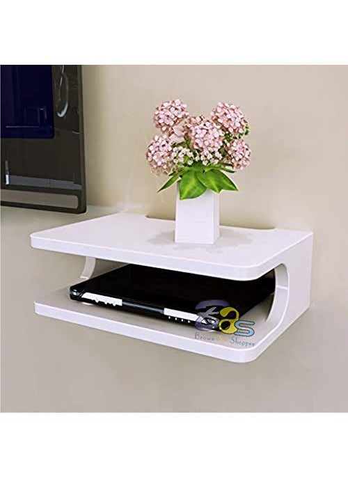 Device Bas with BROWN ART SHOPPEE Device Bas with BROWN ART SHOPPEE Set Top Box Stand Wall Shelf WiFi Modem Rack for Living Room White 25x20x10 cm Engineered Wood  - Image 3