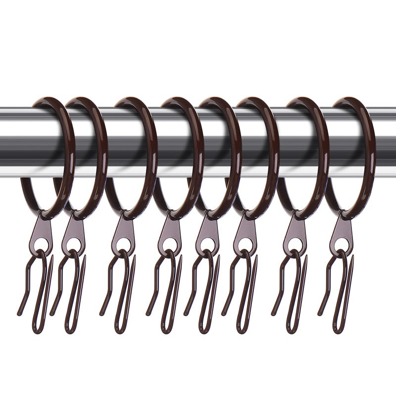 Hotop 30 Pcs Metal Drapery Curtain Rings 0.98/1.26/1.65 inch Interior Diameter and 30 Pcs Hanging Curtain Drapery Pin Hooks for Window Door Shower(Brown,32 mm) - Image 1