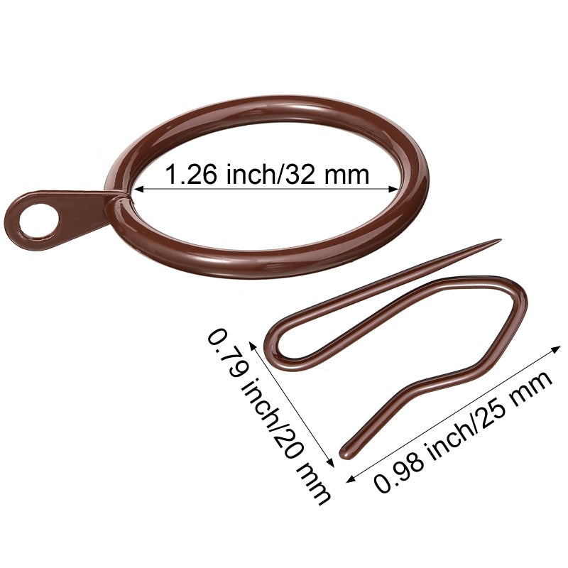 Hotop 30 Pcs Metal Drapery Curtain Rings 0.98/1.26/1.65 inch Interior Diameter and 30 Pcs Hanging Curtain Drapery Pin Hooks for Window Door Shower(Brown,32 mm) - Image 2