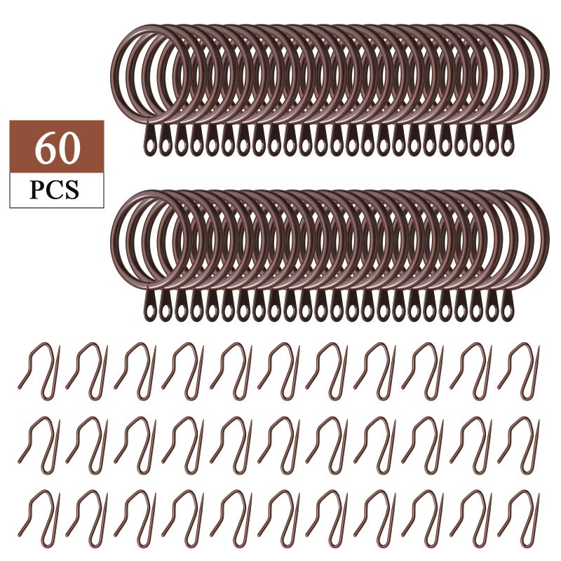 Hotop 30 Pcs Metal Drapery Curtain Rings 0.98/1.26/1.65 inch Interior Diameter and 30 Pcs Hanging Curtain Drapery Pin Hooks for Window Door Shower(Brown,32 mm) - Image 3