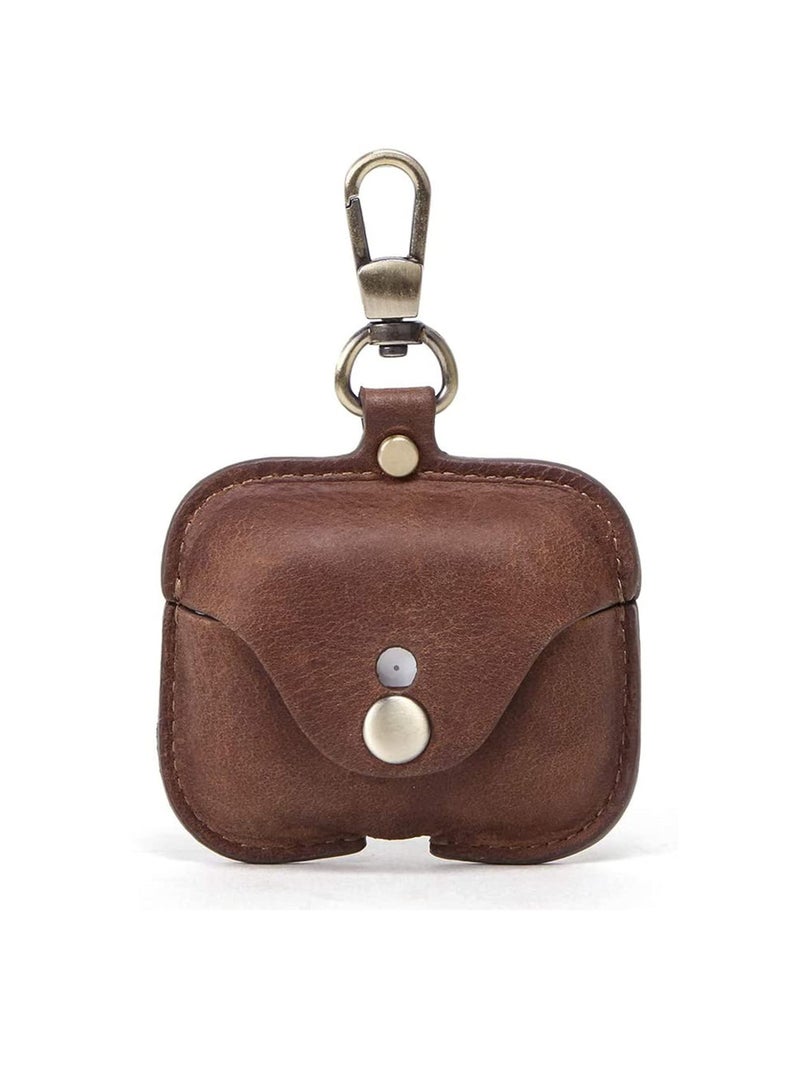 SYOSI Luxury Genuine Cow Leather Case Airpods Pro, For Apple airpod 3 case with keychain, Protective Cover, Waterproof Silicone Cover Airpods Accessories for Charging Case for Charging Box (Brown) - Image 4