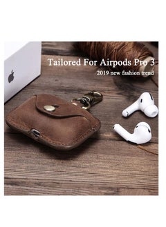 SYOSI Luxury Genuine Cow Leather Case Airpods Pro, For Apple airpod 3 case with keychain, Protective Cover, Waterproof Silicone Cover Airpods Accessories for Charging Case for Charging Box (Brown)  - Image 2