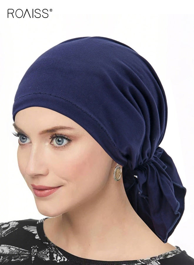 رويس وشاح رأس نسائي، وشاح رأس سهل الارتداء، خفيف الوزن وناعم، قبعة نسائية مريحة وجيدة التهوية، مثالي لتزيين الفتيات، قبعة توربان، قبعة صغيرة، وشاح رأس، مناسب للحفلات والسفر والتخييم، لون أزرق داكن - Image 1