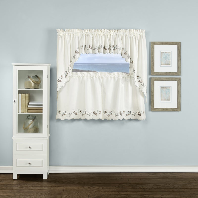 Renaissance Home Fashion Seashells Embroidered Valance, 58" x 12", Sea Mist - Image 2