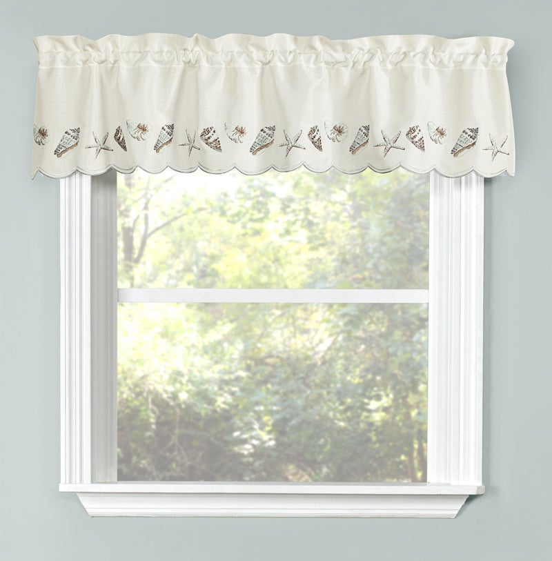 Renaissance Home Fashion Seashells Embroidered Valance, 58" x 12", Sea Mist - Image 1