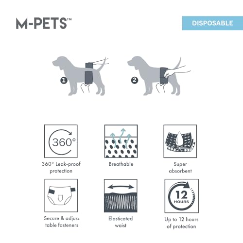 M-PETS Male Disposable Dog Diapers, Ultra Absorbent with Wetness Indicator, 12 Hour Protection, Adjustable Fasteners, Travel, Excitable Urination & Incontinence, Waist: 20-55 cm, Medium (Pack of 12) - Image 5