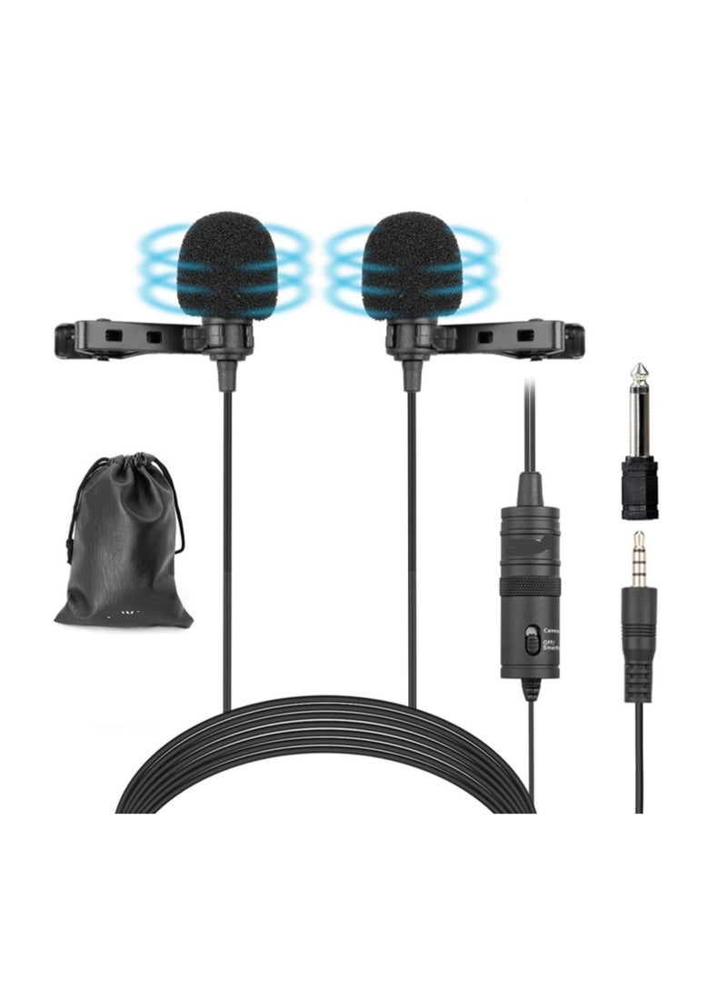 M1DM Dual Lavalier Microphones – Omnidirectional Hands-Free Clip-On Mics with 3.5mm Stereo Jack for Cameras, Smartphones & PCs - Image 1