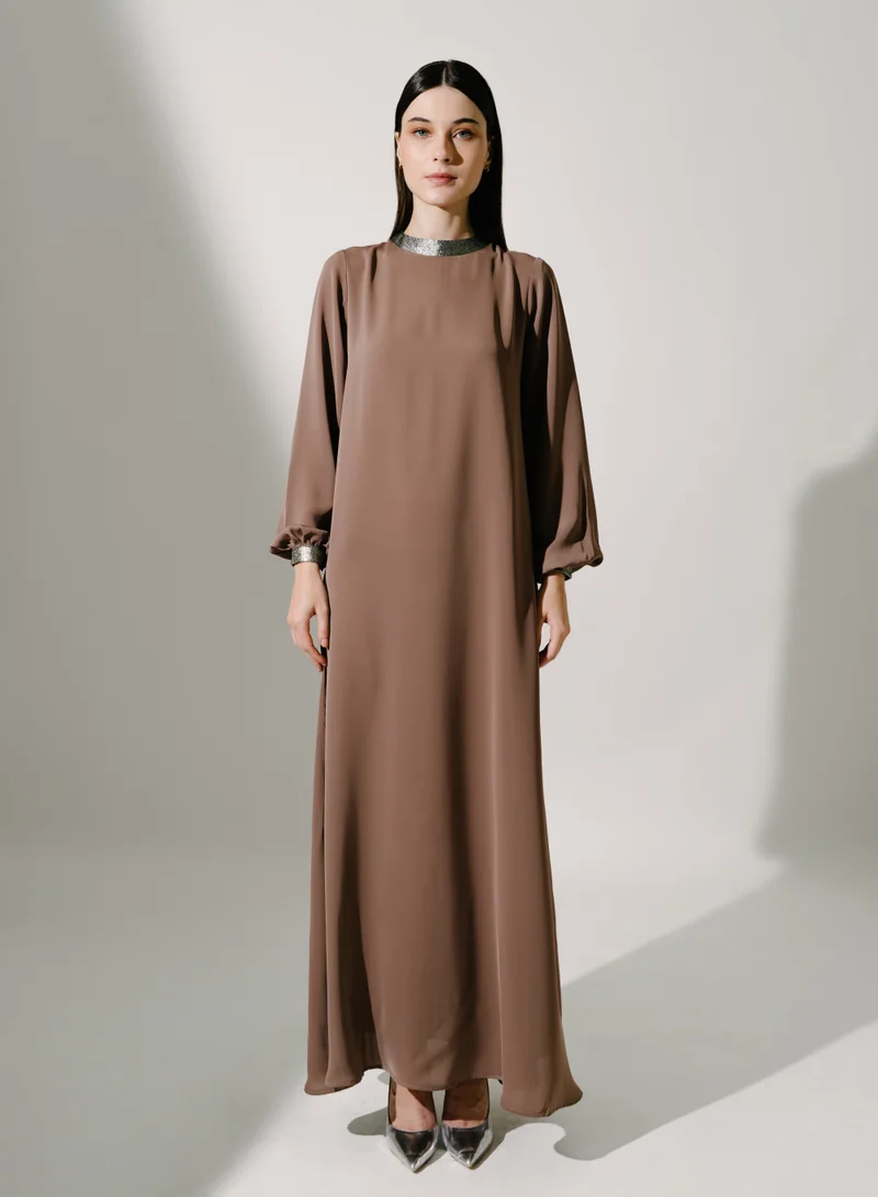 Hadiyath Al Madinah Light Taupe Organza Kaftan - HM