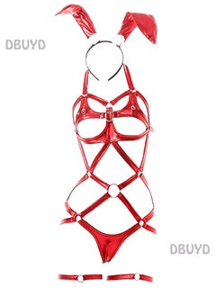 Generic Rabbit Girl Patent Leather Bind Bodysuit For Husband Surprise Gift, Bodysuit & Hairband & Wristband & Leg Ring  - Image 1