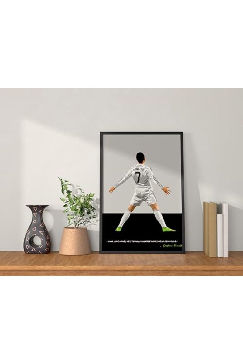 QUOTE - UNQUOTE ART Cristiano Ronaldo Framed Wall Poster Real Madrid Posters - Original Football Illustration - Minimalist Modern Art - 17x25 inches - Black Frame - Image 3