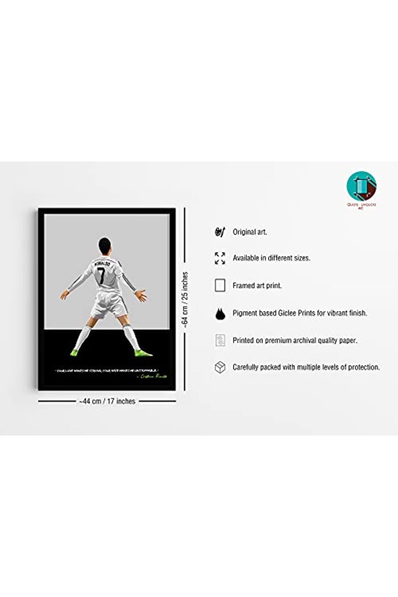 QUOTE - UNQUOTE ART Cristiano Ronaldo Framed Wall Poster Real Madrid Posters - Original Football Illustration - Minimalist Modern Art - 17x25 inches - Black Frame - Image 5