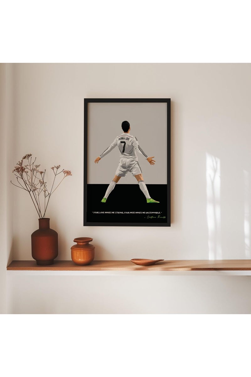 QUOTE - UNQUOTE ART Cristiano Ronaldo Framed Wall Poster Real Madrid Posters - Original Football Illustration - Minimalist Modern Art - 17x25 inches - Black Frame - Image 1