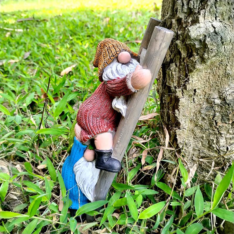 JARPSIRY Garden Gnome Statue, Funny Climbing Ladder Gnomes Figurine Resin Sculpture Outdoor Decor for Patio Yard Lawn Porch Ornaments Gift - Image 2