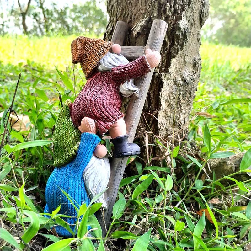 JARPSIRY Garden Gnome Statue, Funny Climbing Ladder Gnomes Figurine Resin Sculpture Outdoor Decor for Patio Yard Lawn Porch Ornaments Gift - Image 1