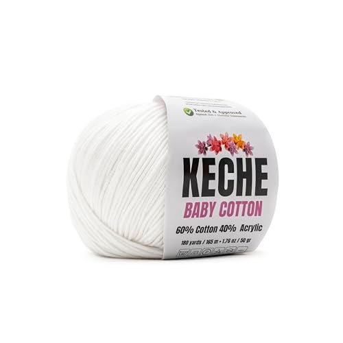Keche Cotton Yarn, 60% Cotton 40% Acrylic Yarn, Soft Cotton Yarn for Crochet and Knitting, Amigurumi Yarn 1 Skein/Ball 1.76 Oz (50g) / 180 Yrds (165m) - White - Image 1