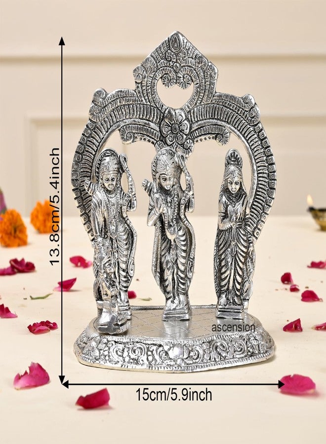ascension Metal Silver Polished Lord Ram Darbar Ram Darbar Idol Statue for Home Office Temple Decoration Ram Parivar Murti Rama Sita Lakshman Hanuman Statue for Gifts (13.8X15X9cm) (Silver) - Image 4