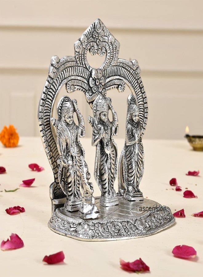 ascension Metal Silver Polished Lord Ram Darbar Ram Darbar Idol Statue for Home Office Temple Decoration Ram Parivar Murti Rama Sita Lakshman Hanuman Statue for Gifts (13.8X15X9cm) (Silver) - Image 2
