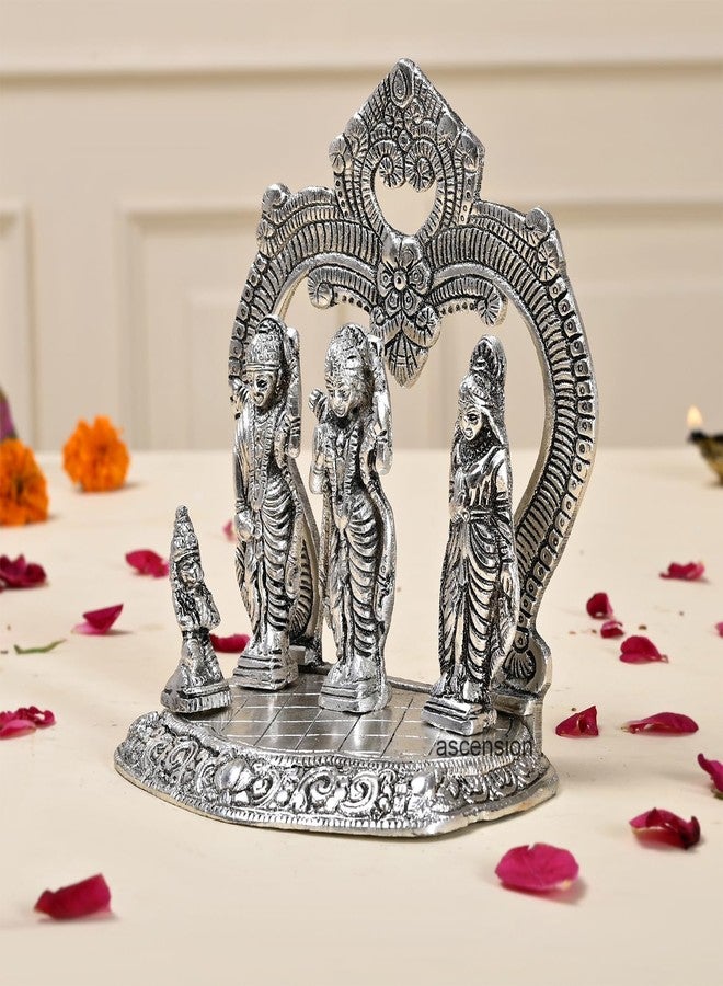 ascension Metal Silver Polished Lord Ram Darbar Ram Darbar Idol Statue for Home Office Temple Decoration Ram Parivar Murti Rama Sita Lakshman Hanuman Statue for Gifts (13.8X15X9cm) (Silver) - Image 3