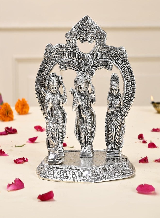 ascension Metal Silver Polished Lord Ram Darbar Ram Darbar Idol Statue for Home Office Temple Decoration Ram Parivar Murti Rama Sita Lakshman Hanuman Statue for Gifts (13.8X15X9cm) (Silver) - Image 1