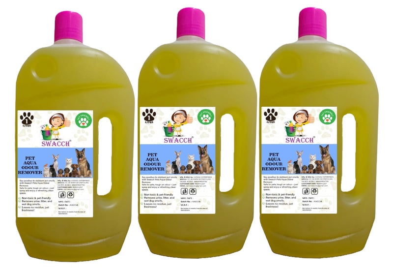 swacch Pet Aqua Odour Remover Liquid I Pet Safe Deodorizer for Home & Pet Areas I 1 Litre Pack of 3 Lemon - Image 1