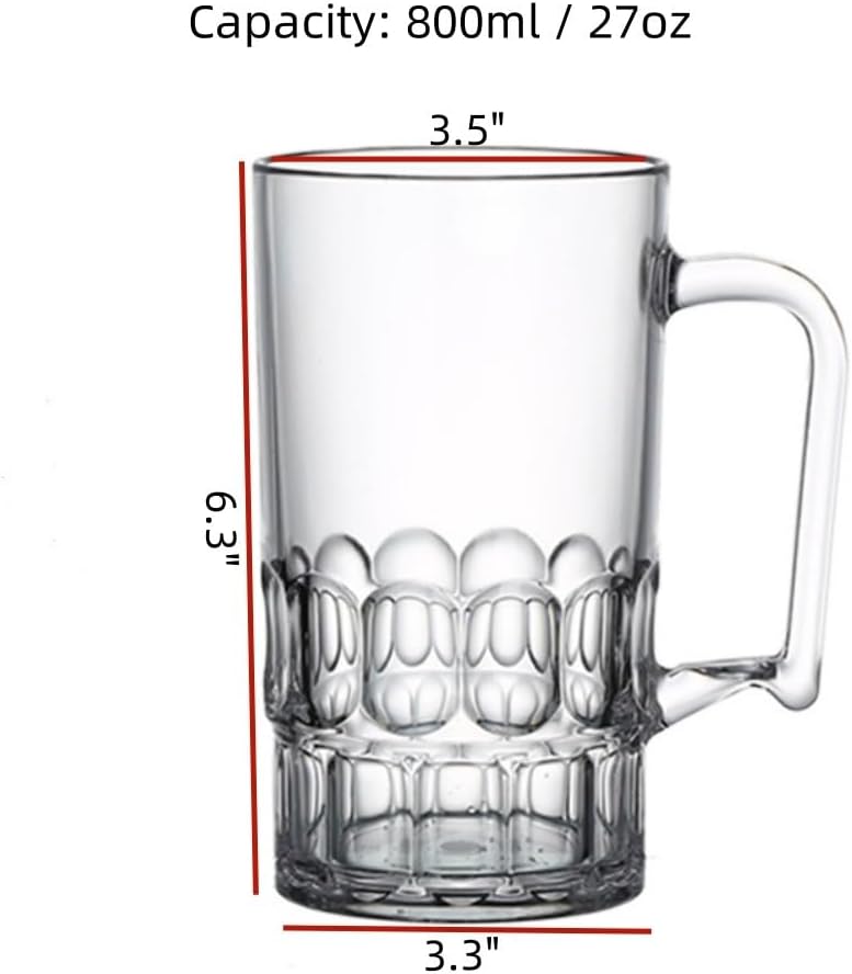 Komost 27oz Plastic Beer Mugs with Handles Set of 2, Clear Resuable Large Beer Stein Drinking Cups for Freezer, Ideal for Party Bar Home Hotel - Image 2