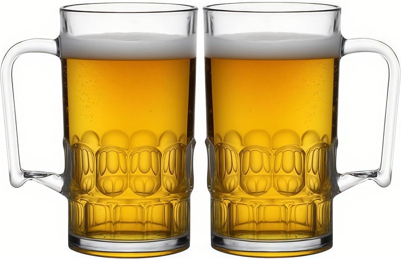 Komost 27oz Plastic Beer Mugs with Handles Set of 2, Clear Resuable Large Beer Stein Drinking Cups for Freezer, Ideal for Party Bar Home Hotel - Image 1