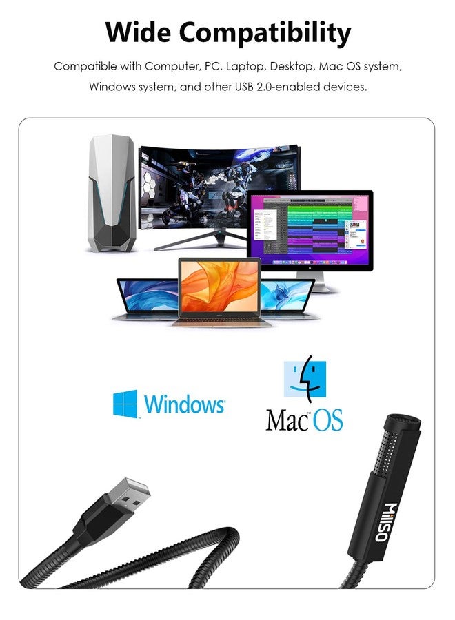 MillSO USB Microphone for Laptop Gooseneck Portable Mini USB Computer Microphone Plug&Play Omnidirectional External USB PC Microphone for YouTube, Streaming, Podcasting, Recording, Gaming - 1 FT - Image 4