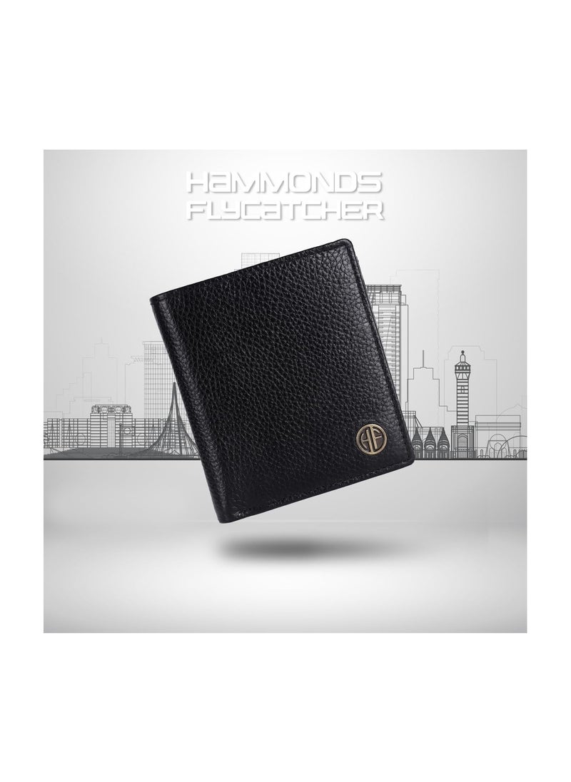 HAMMONDS FLYCATCHER - HAMMONDS FLYCATCHER Genuine Leather Wallet for Men, RFID Protected Leather Purse for Men, Money Purse for Men, Bi-Fold Wallet, 4 Card Slots, 3 ID Slots, Coin Pocket, Metal Snap Button - Black - Image 1