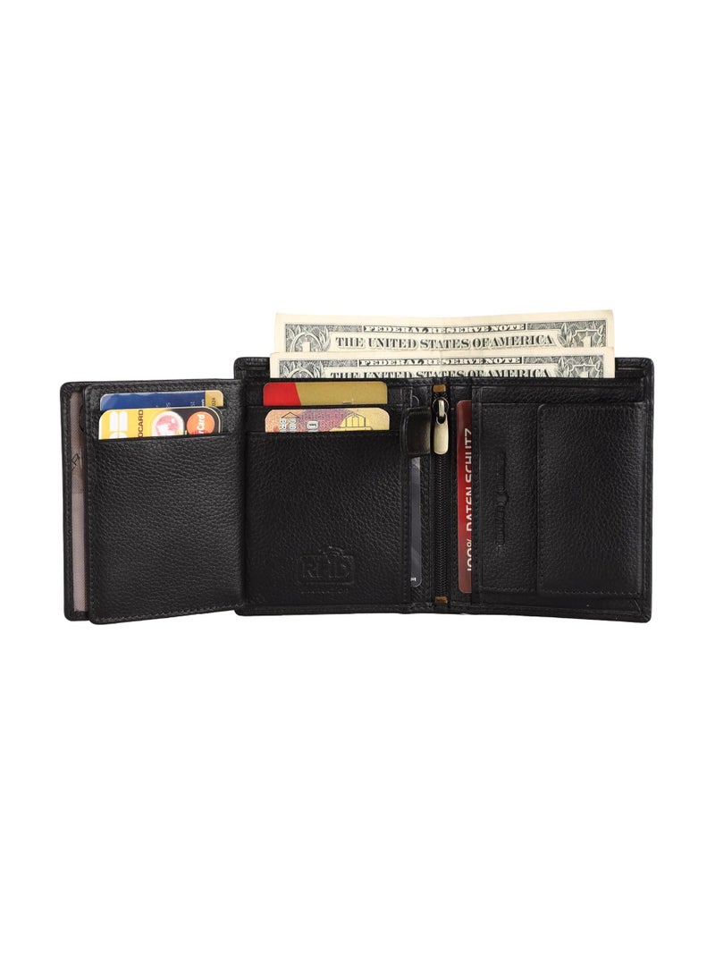 HAMMONDS FLYCATCHER - HAMMONDS FLYCATCHER Genuine Leather Wallet for Men, RFID Protected Leather Purse for Men, Money Purse for Men, Bi-Fold Wallet, 4 Card Slots, 3 ID Slots, Coin Pocket, Metal Snap Button - Black - Image 1