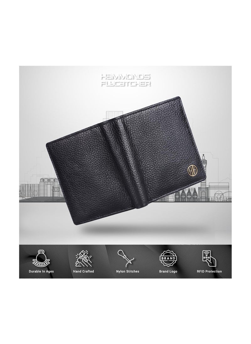 HAMMONDS FLYCATCHER - HAMMONDS FLYCATCHER Genuine Leather Wallet for Men, RFID Protected Leather Purse for Men, Money Purse for Men, Bi-Fold Wallet, 4 Card Slots, 3 ID Slots, Coin Pocket, Metal Snap Button - Black - Image 1