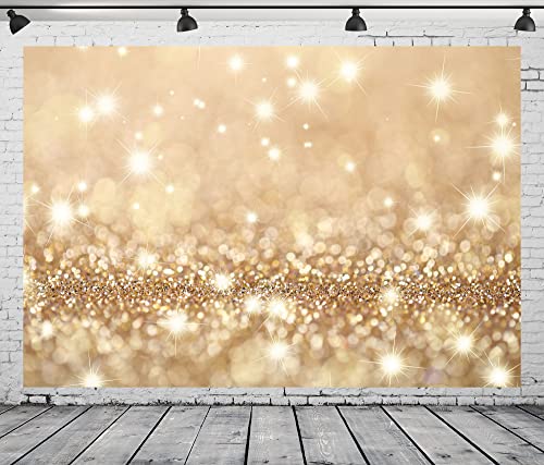 BELECO 7x5ft Bokeh Backdrop Fabric Golden Glitter Backdrop Holiday Twinkle Lights Gold Sparkle Spot Glitter Background Birthday Party Wedding Photoshoot Kids Baby Shower Photo Props - Image 2