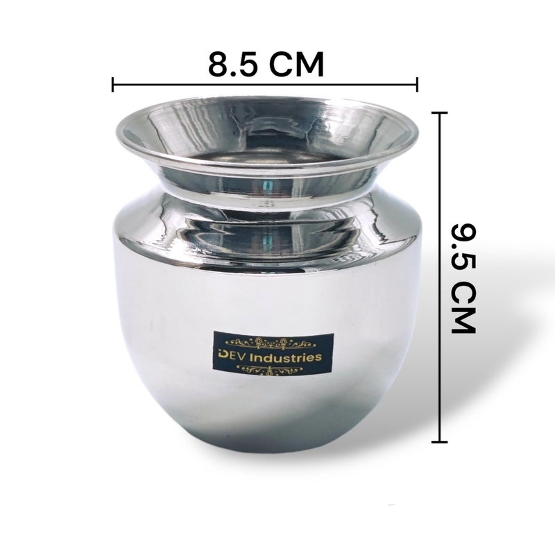 Dev Industries Heavy Gauge Stainless Steel Lota/Chomu/Kalash/Milk Pot 350 ML (0 No.)(Pack of 2) - Image 2