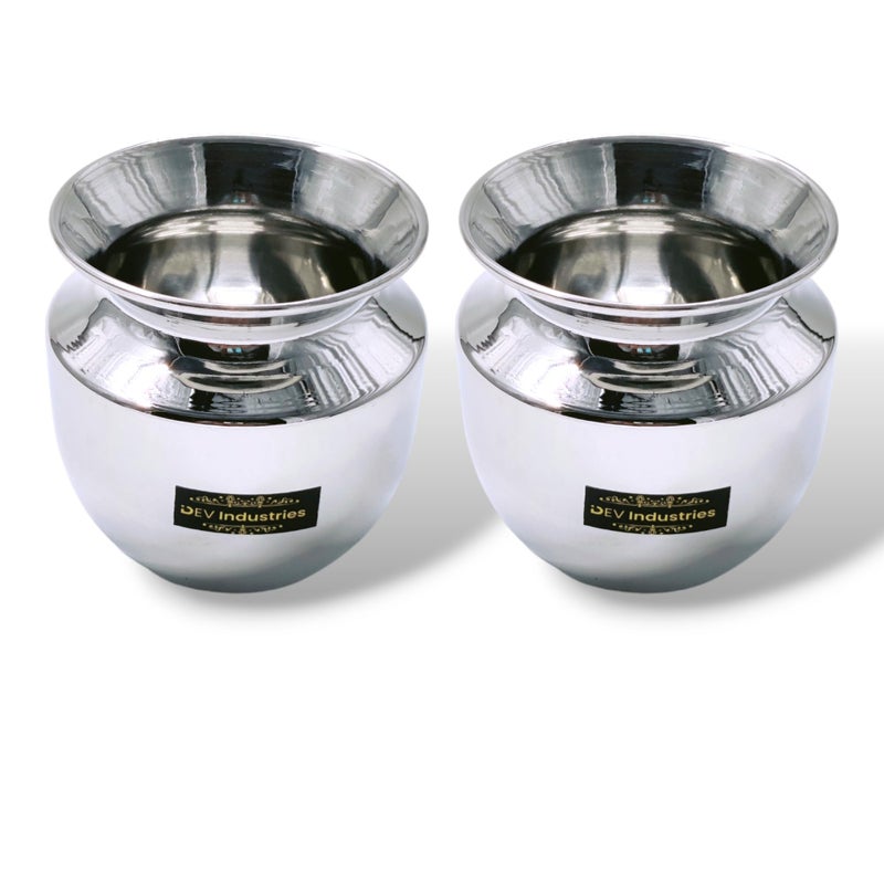 Dev Industries Heavy Gauge Stainless Steel Lota/Chomu/Kalash/Milk Pot 350 ML (0 No.)(Pack of 2) - Image 1