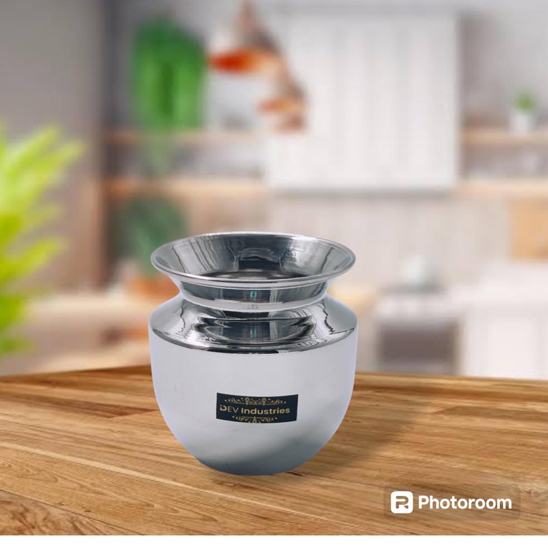 Dev Industries Heavy Gauge Stainless Steel Lota/Chomu/Kalash/Milk Pot 350 ML (0 No.)(Pack of 2) - Image 3