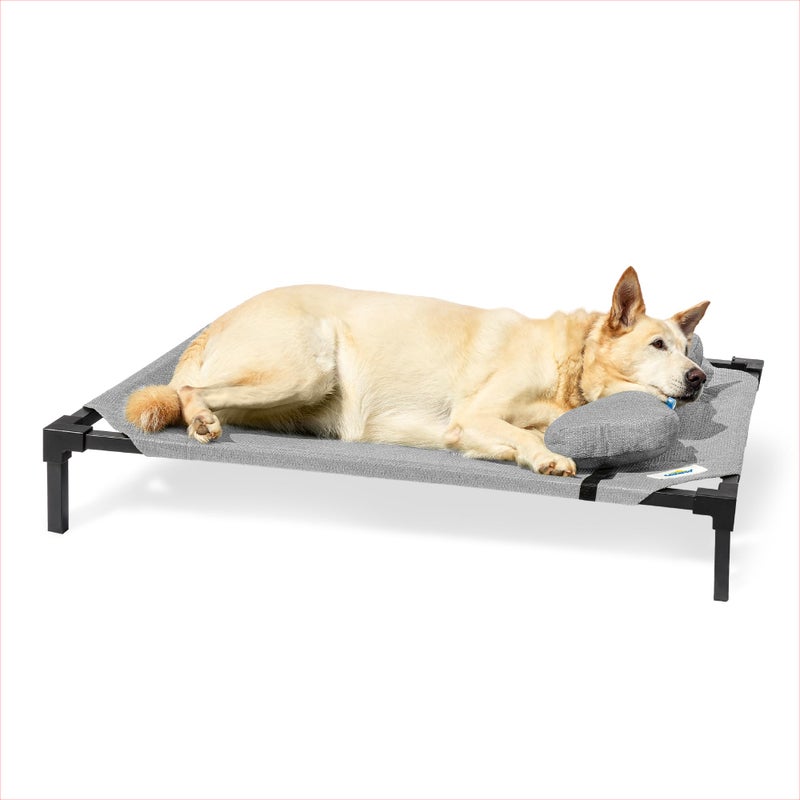 Coolaroo Pro Elevated Dog Bed with HeatShield Fabric â€“ Advanced Cooling Raised Cot for Small & Medium Breeds, Easy-Clean, Low-to-Ground Access, Bonus Bolster Pillow â€“ Glacier Grey - Image 1