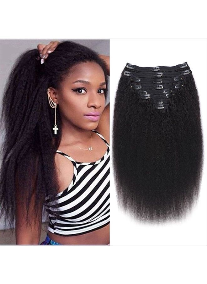 Mihugass - Kinky Straight Virgin Clip in Hair Extensions Real Human Hair for Black Women 18 Inch Full Head Unprocessed Remy Yaki Straight Clip Ins 8pcs with 18 Clips 120 Gram Per Set - Image 1