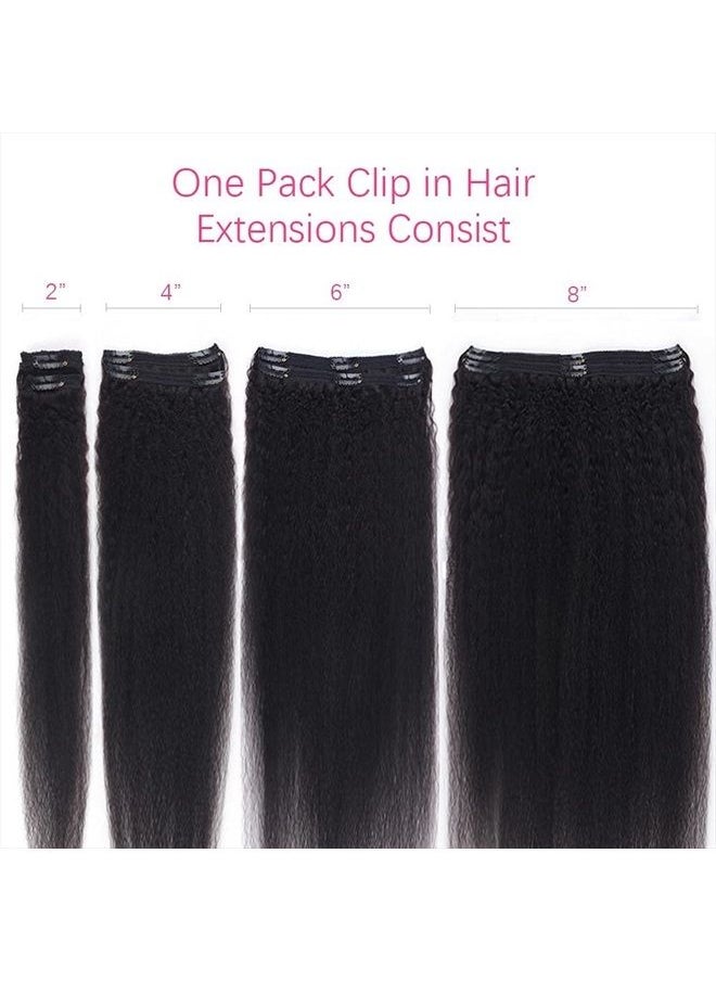 Mihugass - Kinky Straight Virgin Clip in Hair Extensions Real Human Hair for Black Women 18 Inch Full Head Unprocessed Remy Yaki Straight Clip Ins 8pcs with 18 Clips 120 Gram Per Set - Image 1
