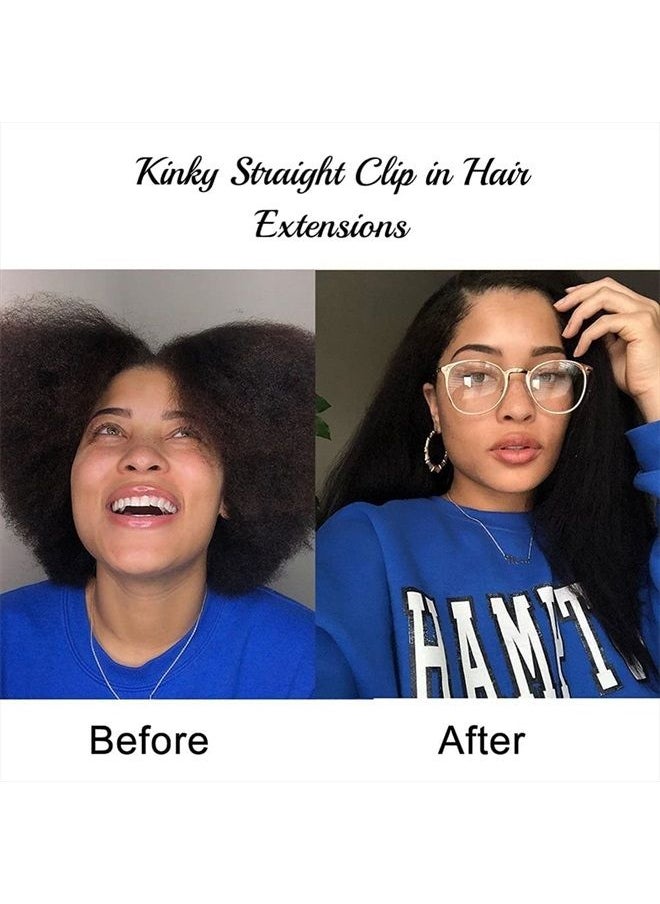 Mihugass - Kinky Straight Virgin Clip in Hair Extensions Real Human Hair for Black Women 18 Inch Full Head Unprocessed Remy Yaki Straight Clip Ins 8pcs with 18 Clips 120 Gram Per Set - Image 1