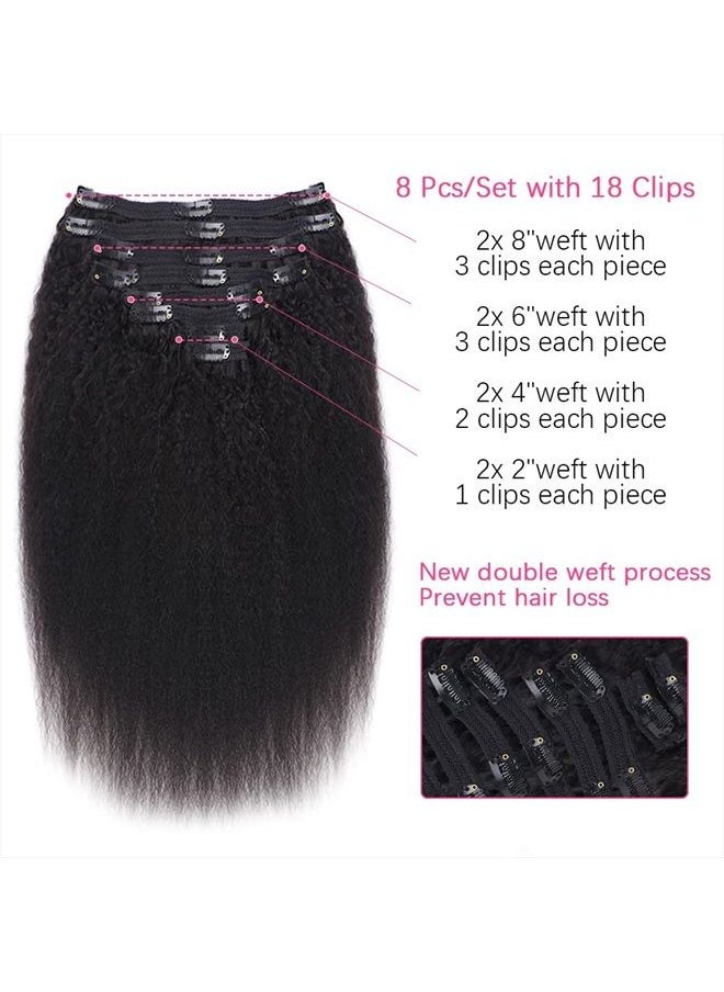 Mihugass - Kinky Straight Virgin Clip in Hair Extensions Real Human Hair for Black Women 18 Inch Full Head Unprocessed Remy Yaki Straight Clip Ins 8pcs with 18 Clips 120 Gram Per Set - Image 1